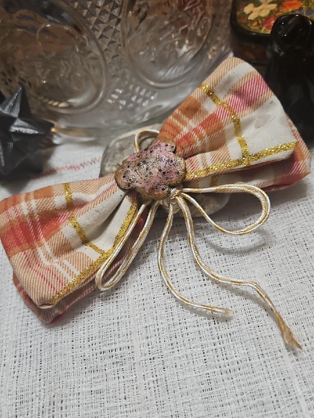 Handmade Dog Collar Bow Tie Plaid NEW